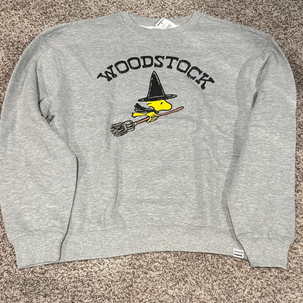 Peanuts Gray Crewneck Sweater with Woodstock Graphic